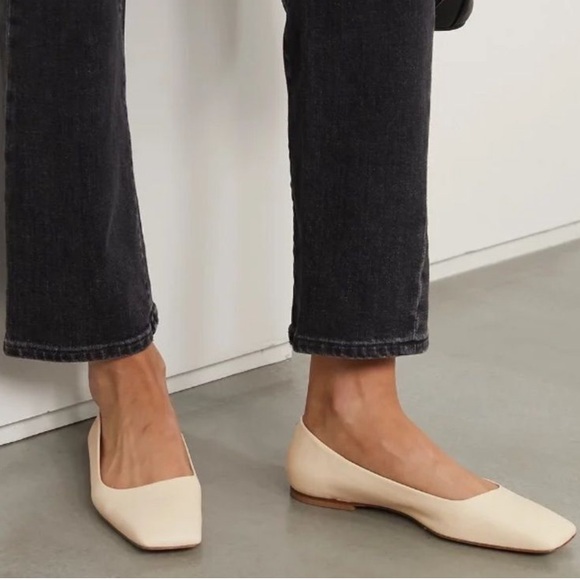 AEYDA Ida Cream Italian Lambskin Leather Ballet Flats Ballerina Square Toe - Picture 2 of 13